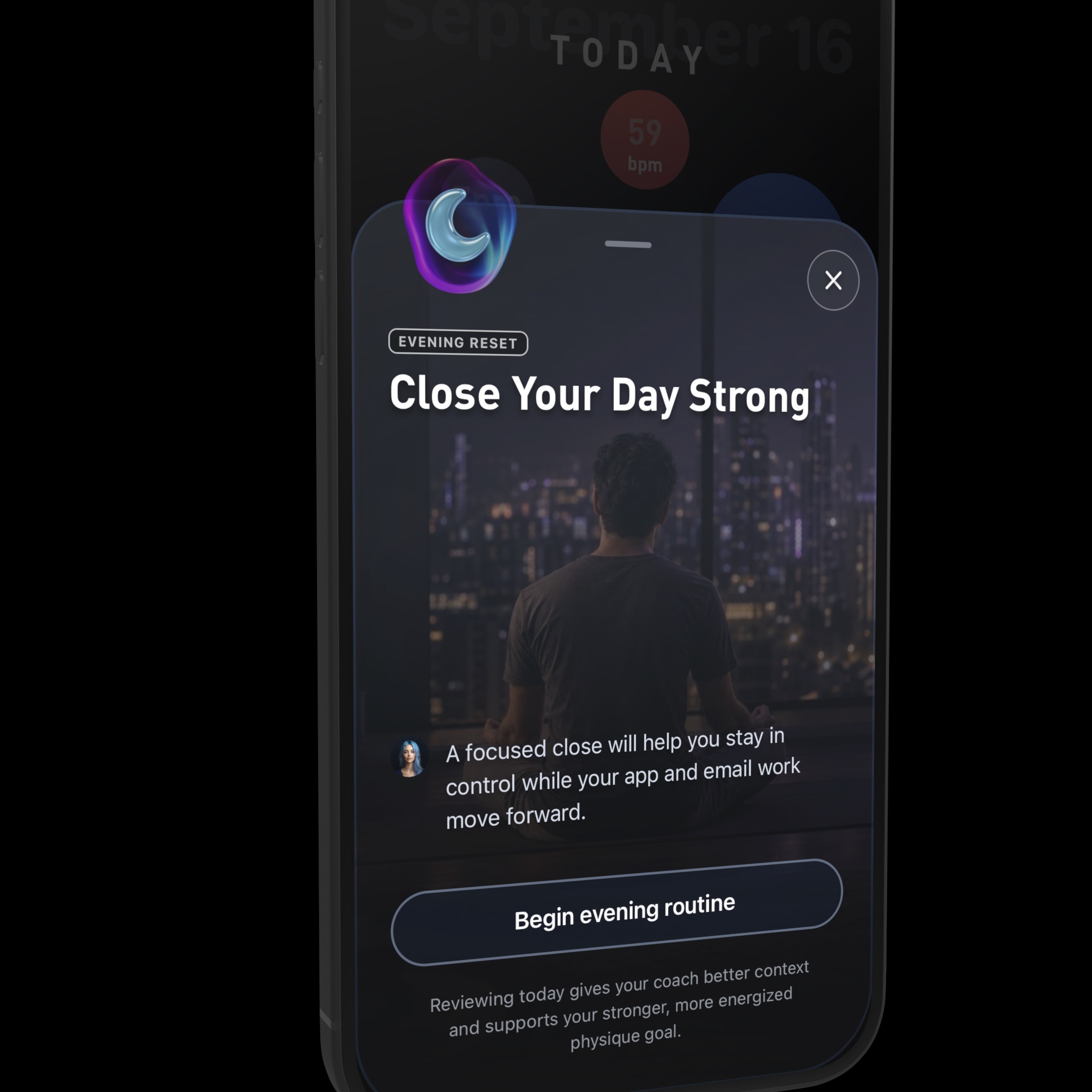 Evening Reset card: Close Your Day Strong