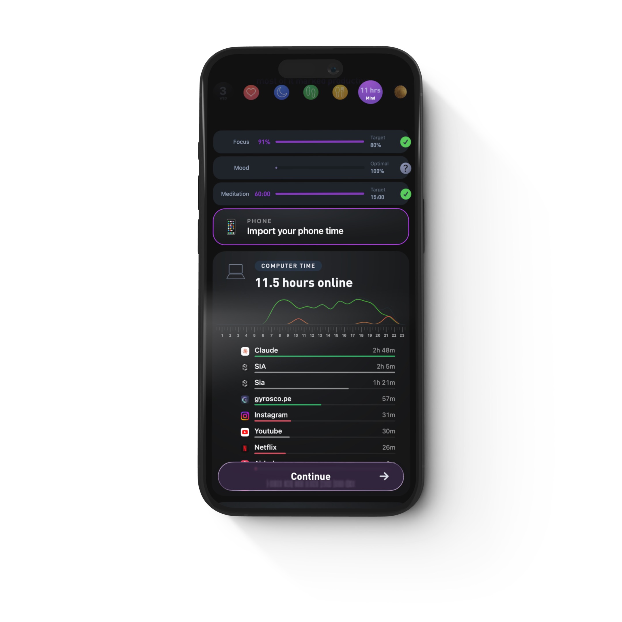 The Import your phone time button and the private Screen Time preview