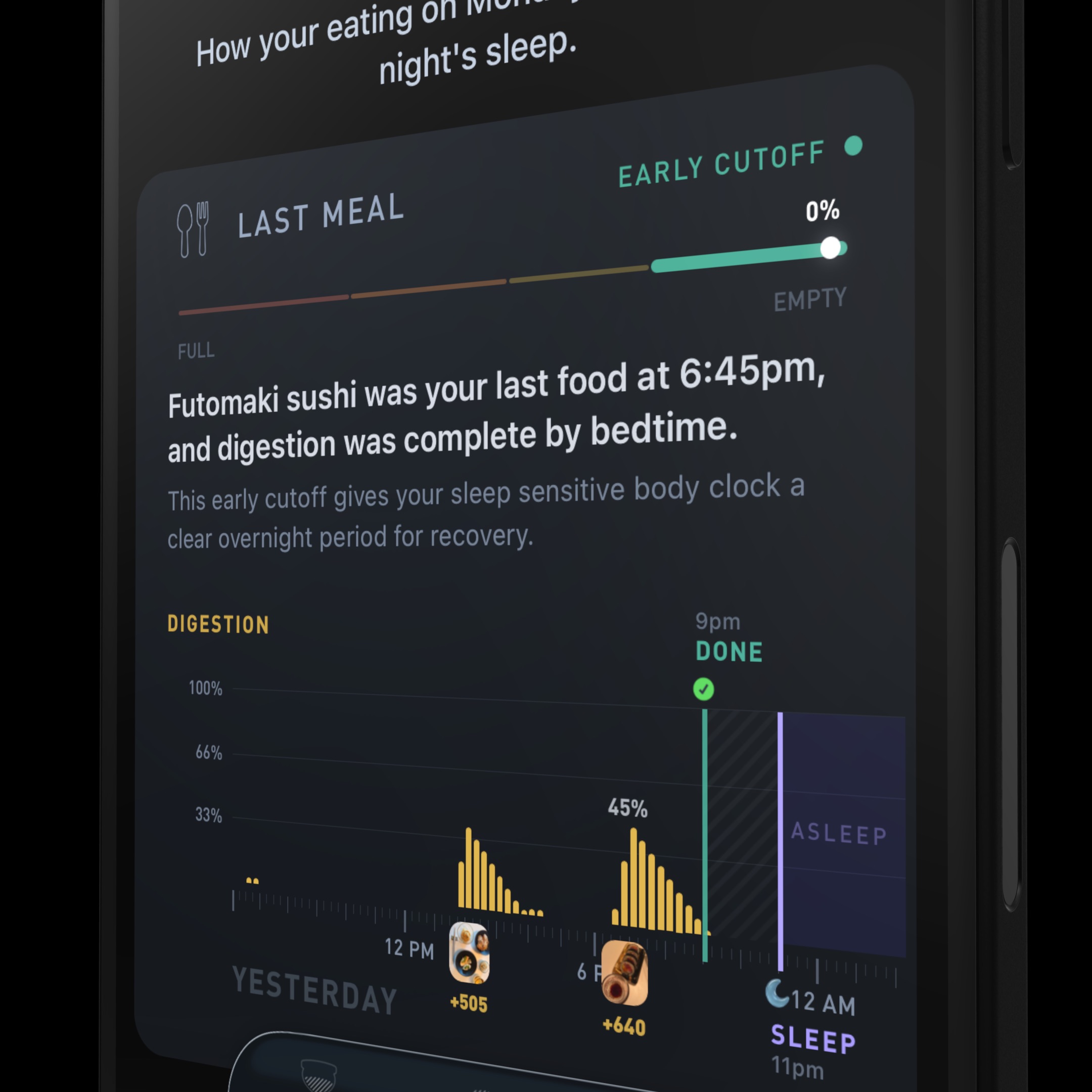 Nutrition Before Sleep: last meal at 6:45 pm, digestion complete by bedtime