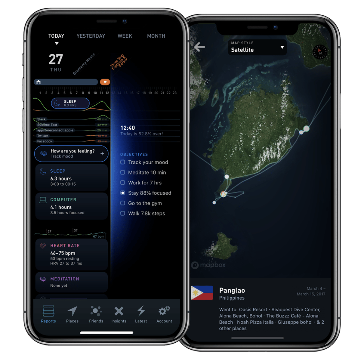 Gyroscope V2 composition: Today and a satellite trip map