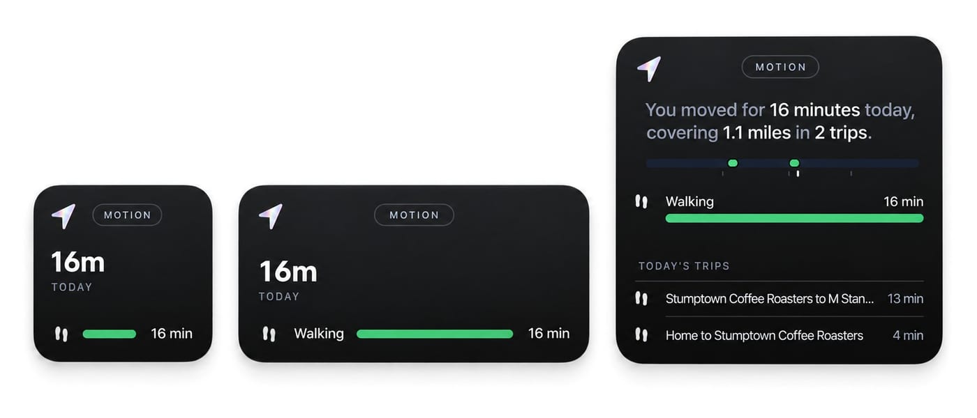The Motion widget in small, medium and large