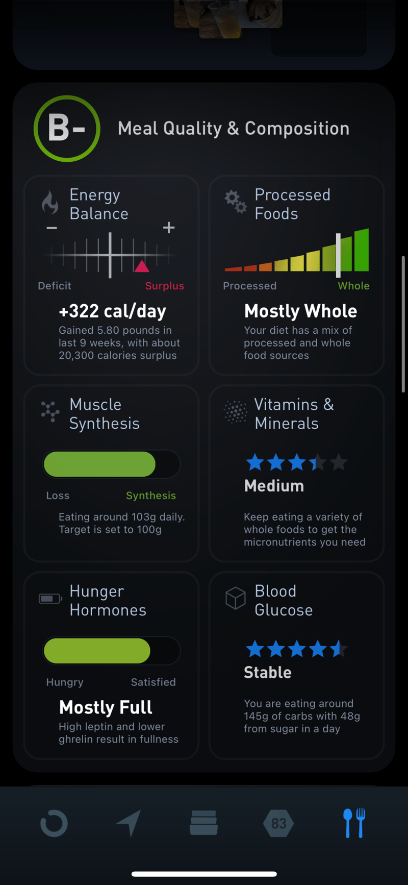 Gyroscope V5, food: Meal Quality