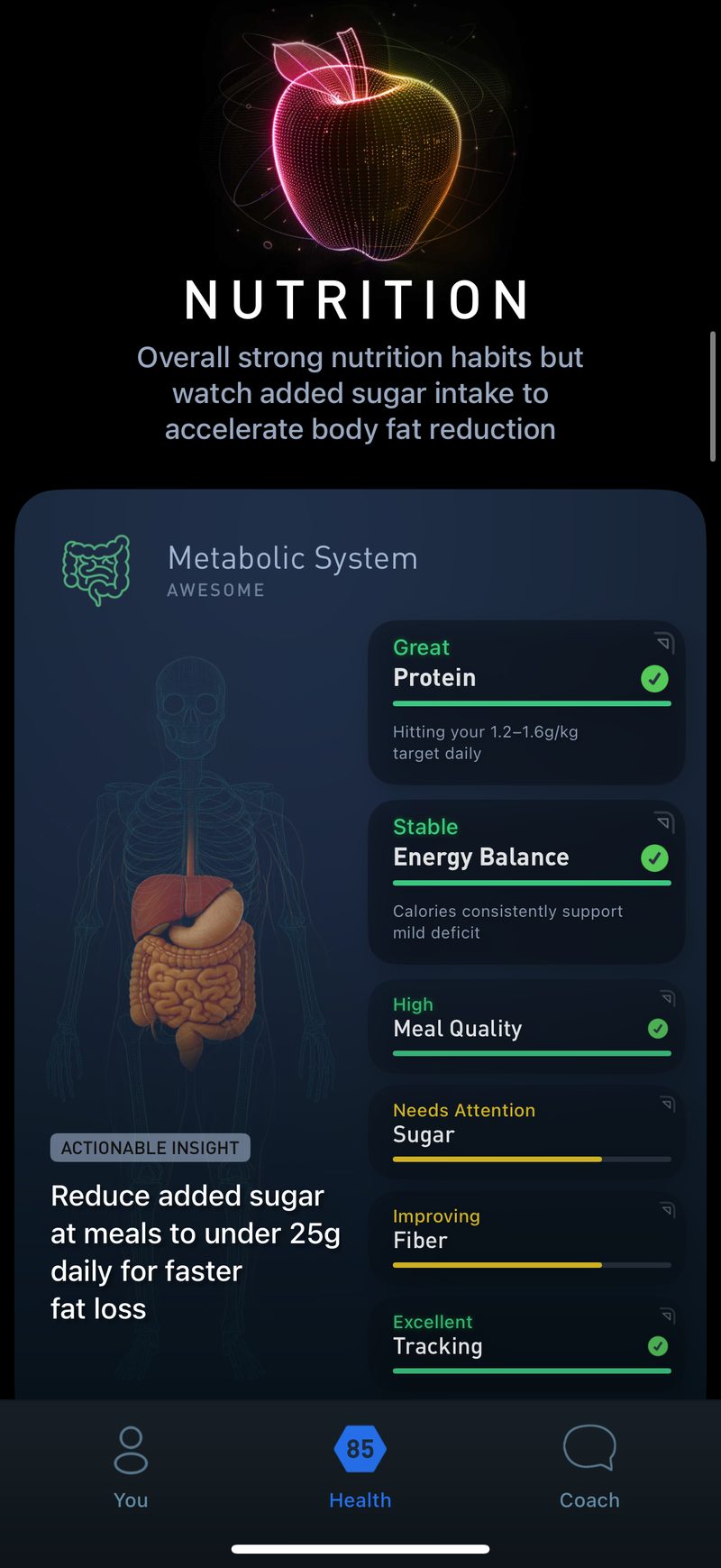 Gyroscope V8, health: Metabolic system