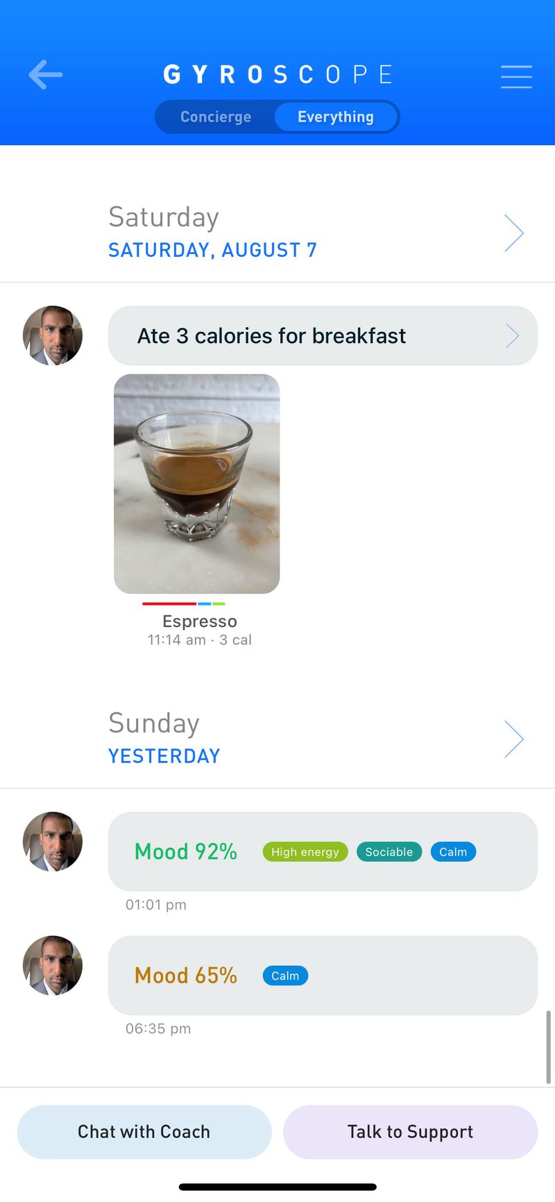 Gyroscope V4, coaching: Coach chat
