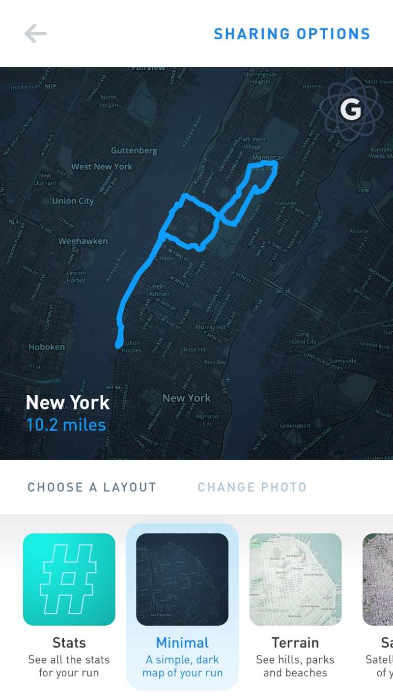 Running by Gyroscope route layout for a 10.2 mile run in New York
