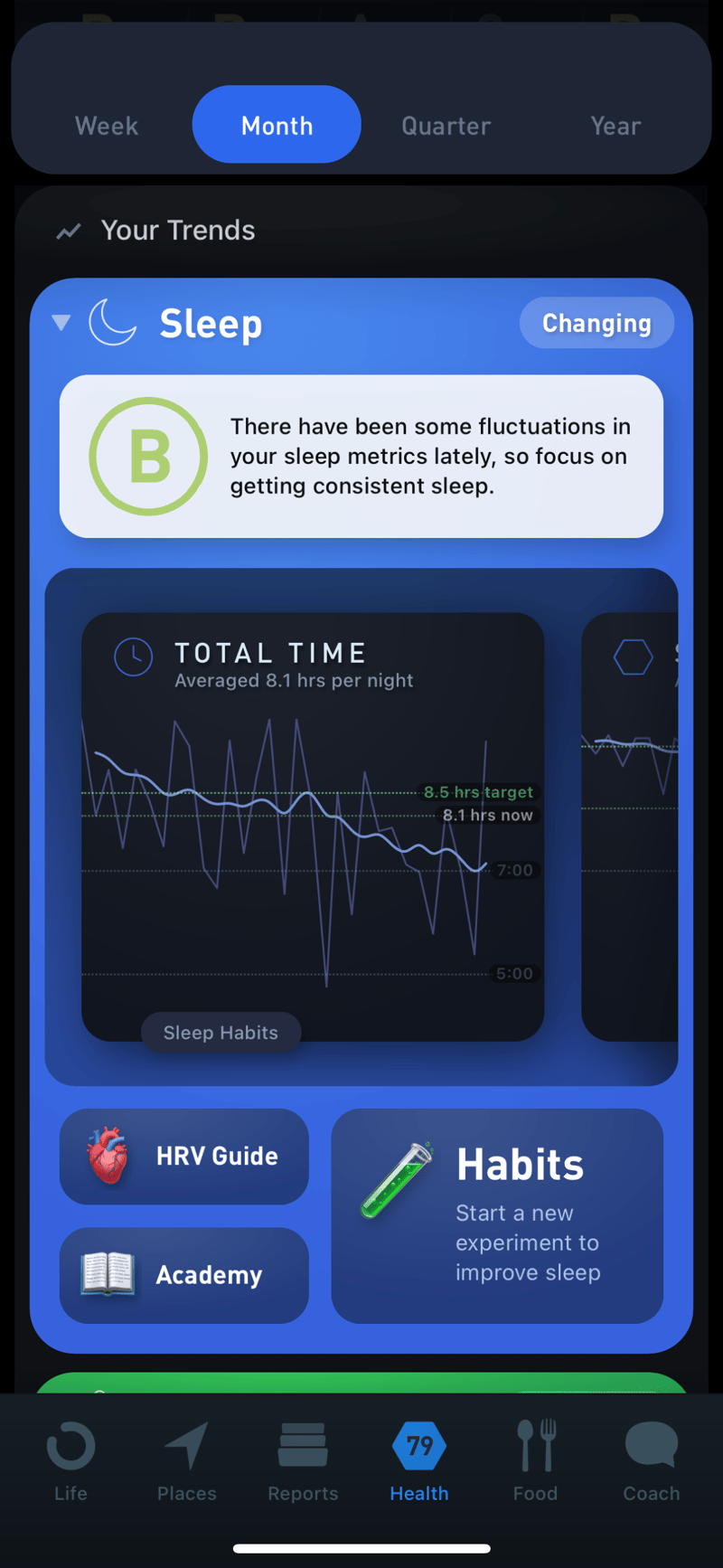 Gyroscope V5, trends: Sleep trends
