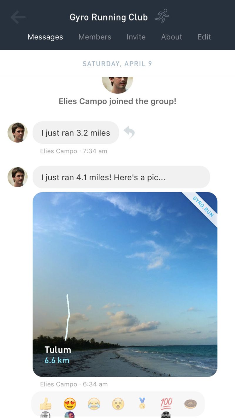 Gyroscope V1, friends: Running club chat