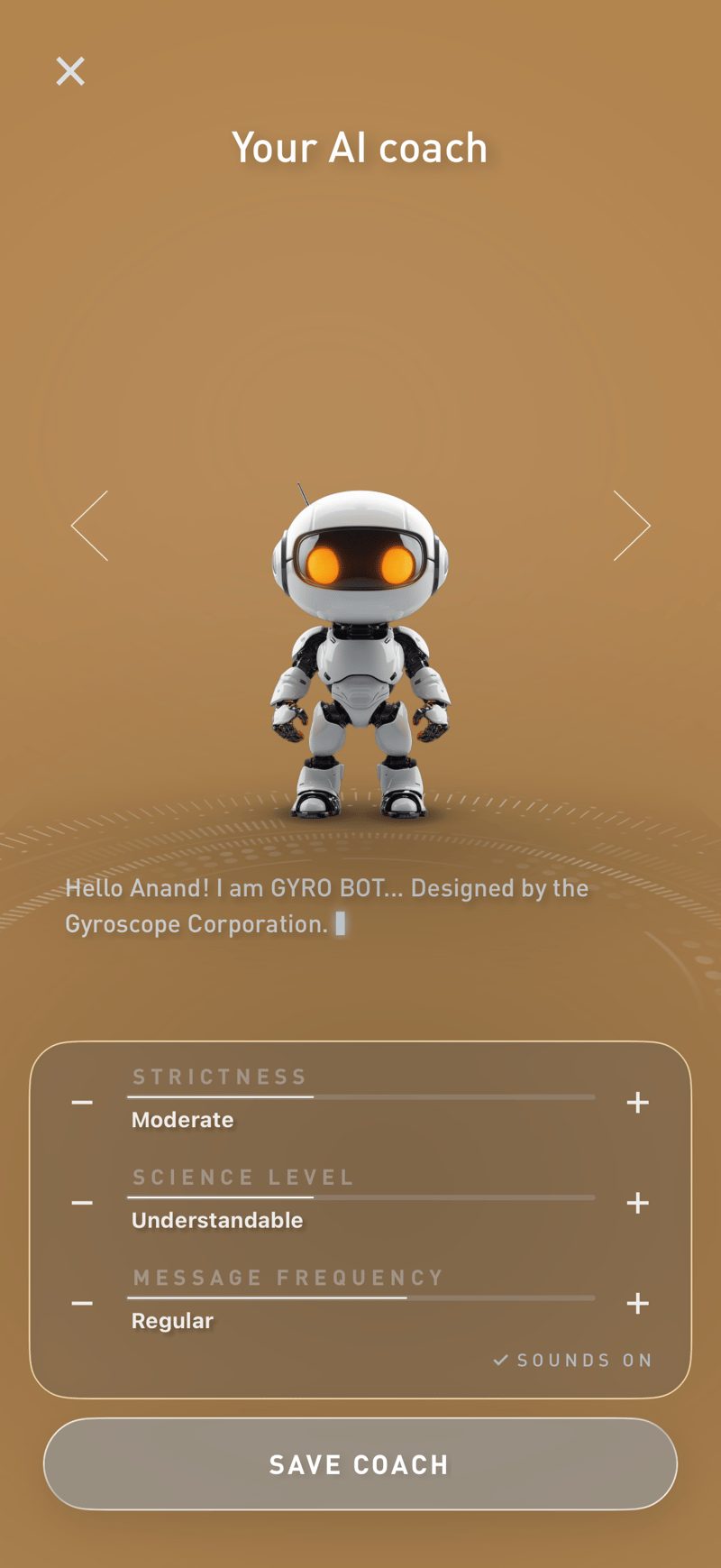 Gyroscope V11, coaching: AI coach