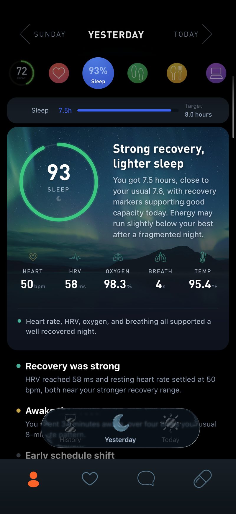 Gyroscope V10, sleep: New sleep score