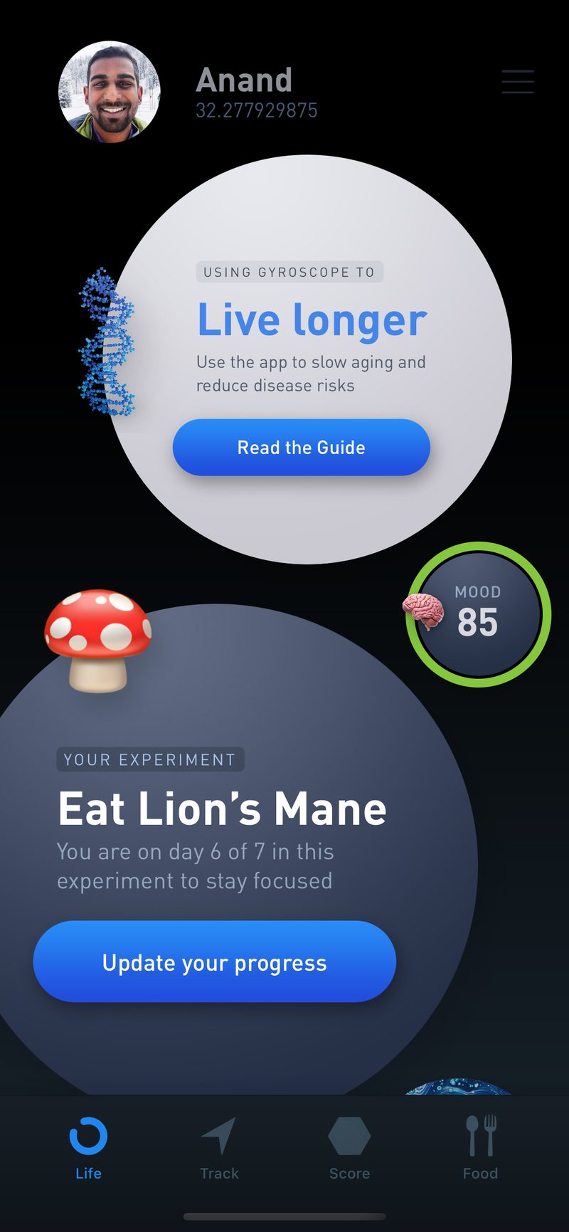 Gyroscope V5, coaching: Lion's Mane experiment