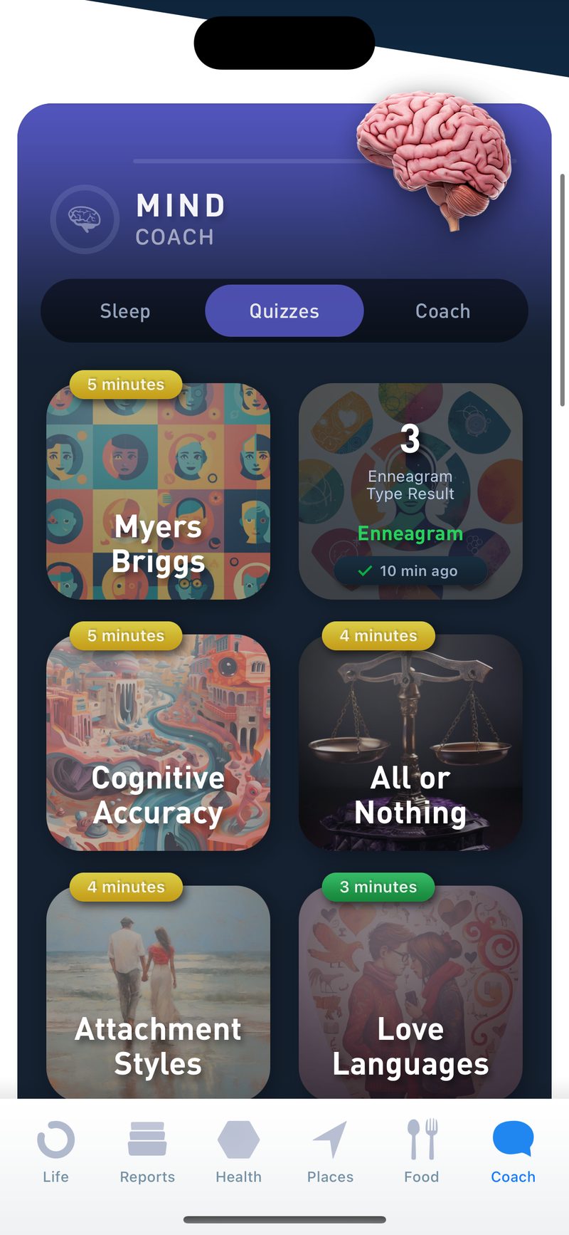 Gyroscope V6, mind: Mind Coach quizzes
