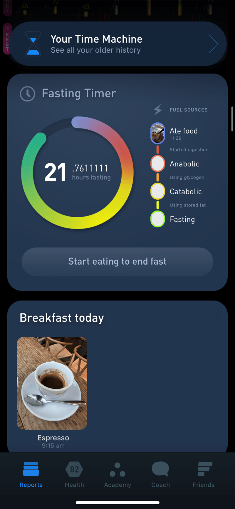 Gyroscope V4, food: Fasting timer