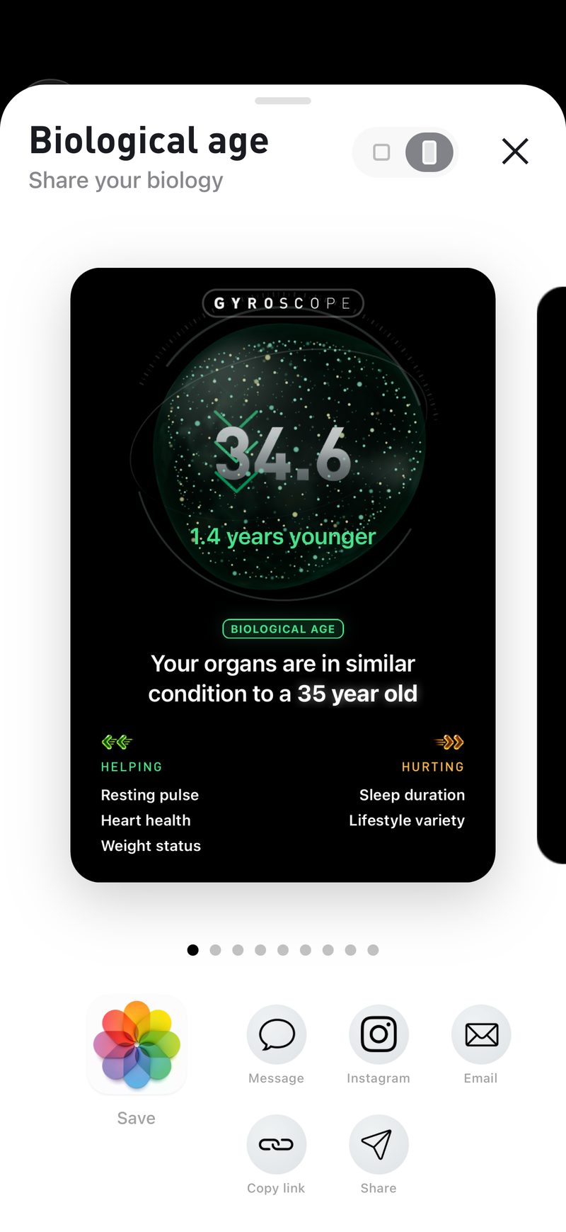 Gyroscope V11, health: Share card