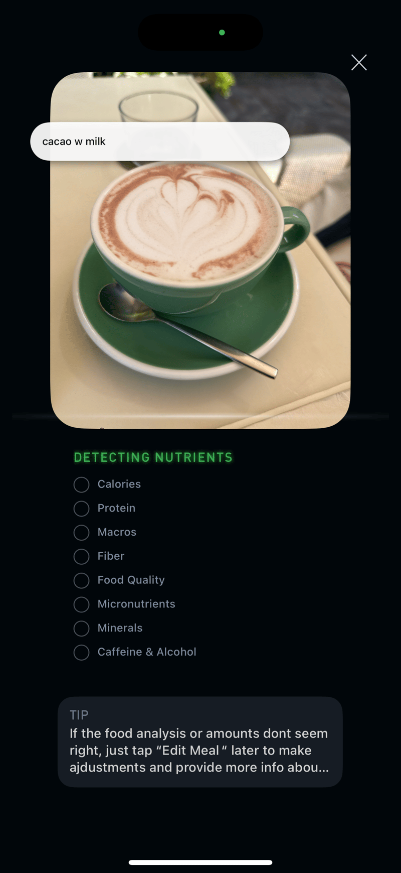 Gyroscope V8, food: Nutrient detection