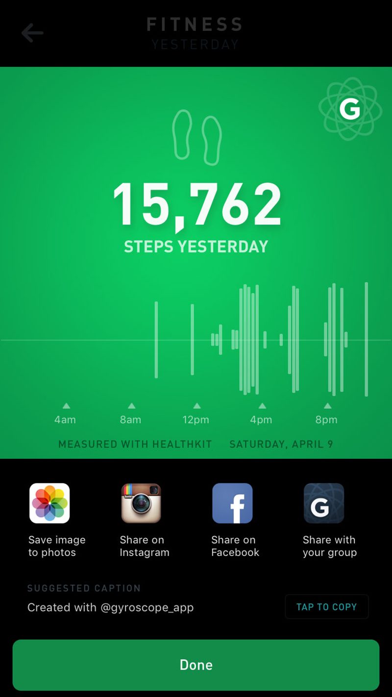 Gyroscope V1, reports: Steps share card