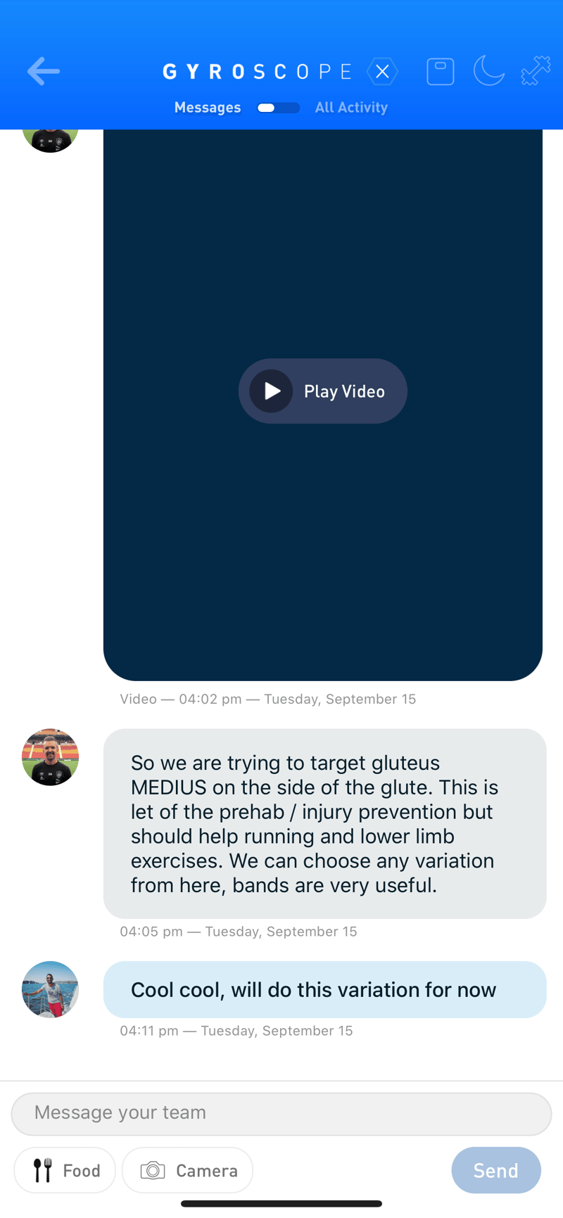 Gyroscope V3, coaching: Coach chat