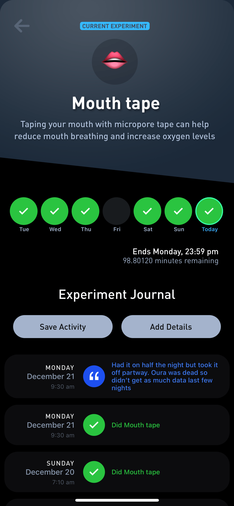 Gyroscope V4, coaching: Mouth tape experiment