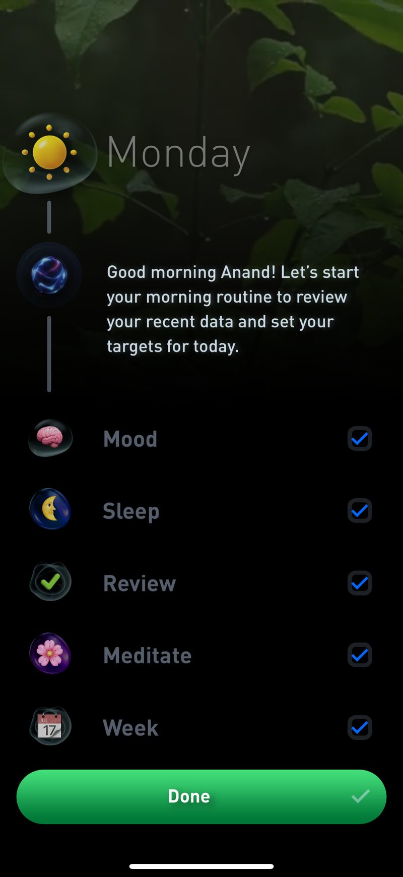 Gyroscope V7, coaching: Morning routine