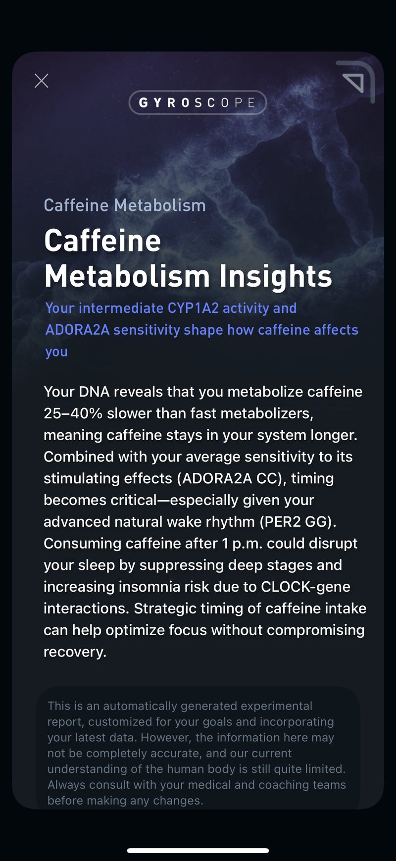 Gyroscope V8, health: Caffeine and your DNA