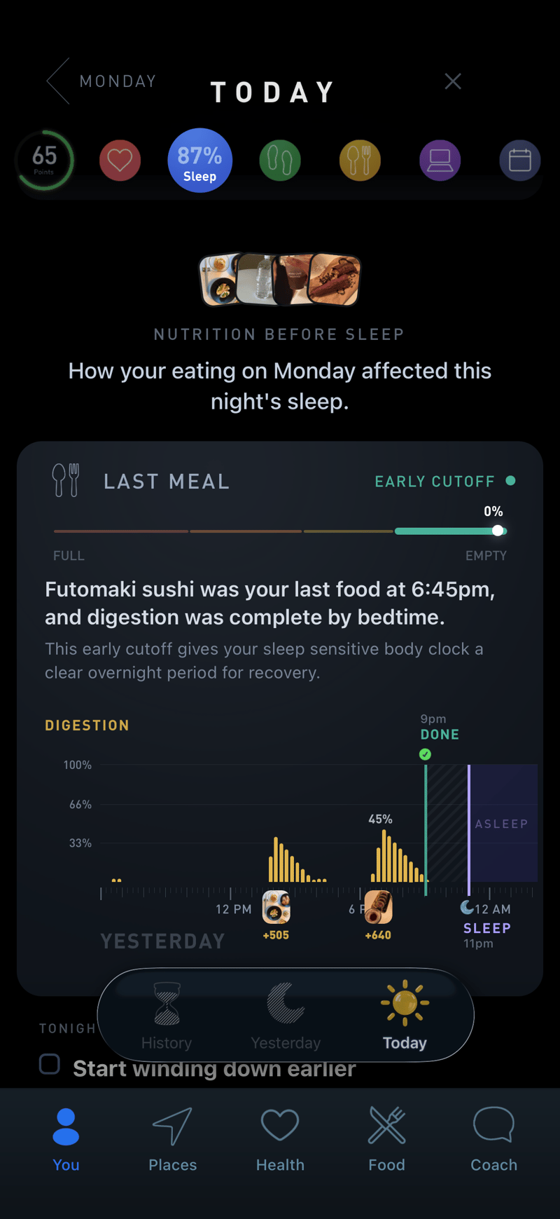 Gyroscope V11, sleep: Nutrition Before Sleep